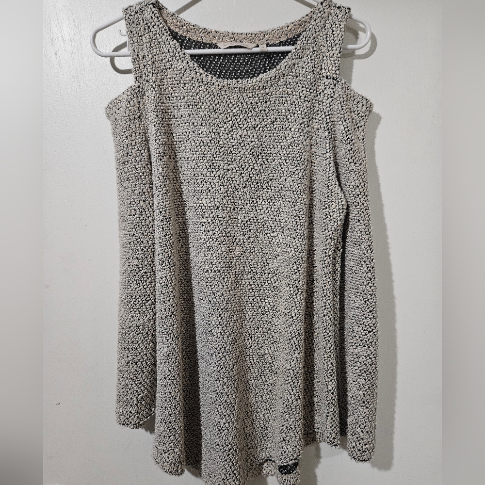 Soft Surroundings Sherpa Cold Shoulder Top, Size Petite L, Long Sleeves, EUC